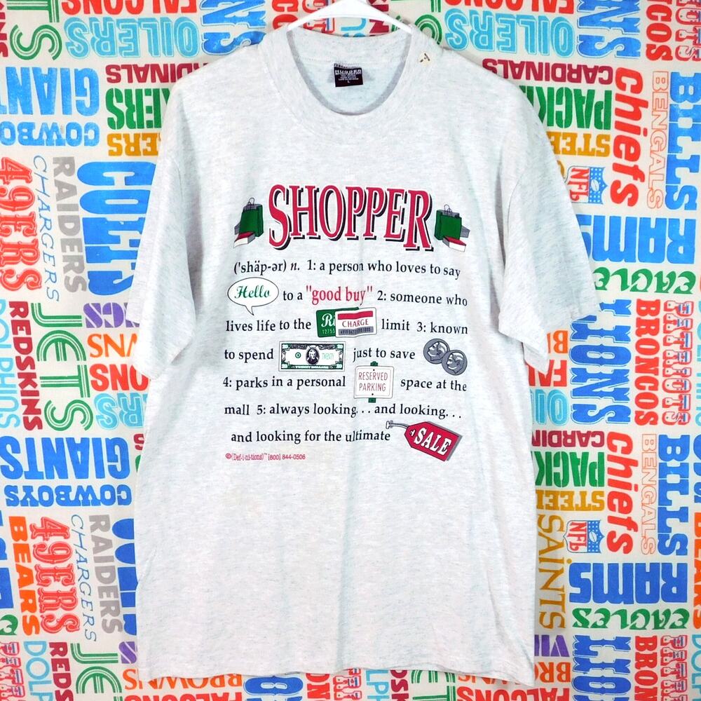 Vintage 90s Definitions Shopper T Shirt Size L New Hugger Tag Gray